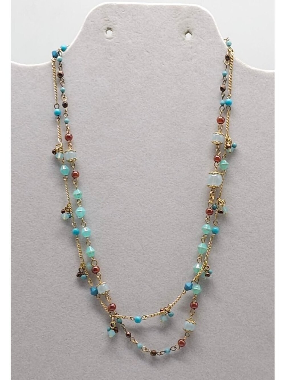 Vintage Beaded Gold Tone Chain Necklace With Turquoise Colored Accents 16 Inches